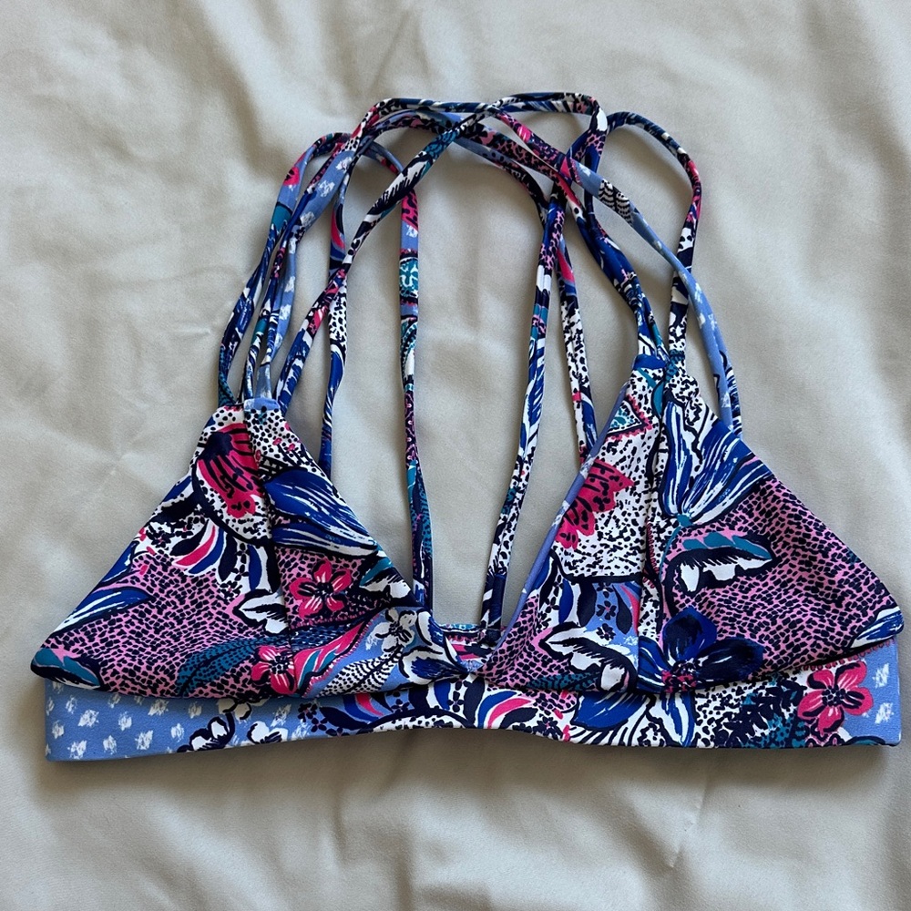 Kulani Kinis Blue Pink Floral Strappy Bikini Top